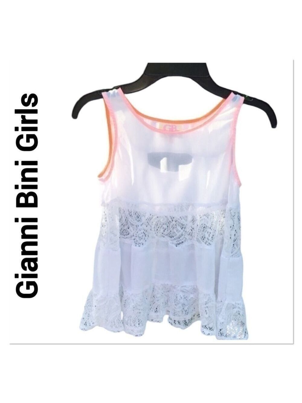 GIANNI BINI GIRLS White Lace Sheer Sleeveless Tiered Blouse medium